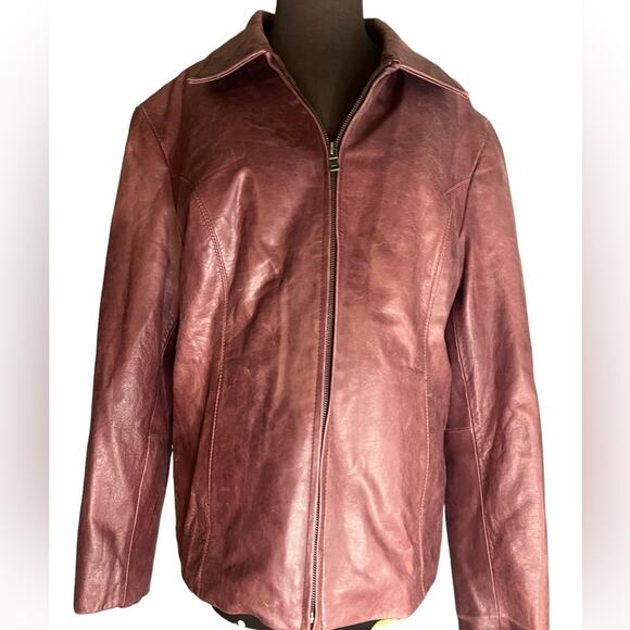 Vtg Y2K Wilda Plum Zip Front Distressed Removeable Liner Grunge Leather Jacket - Picture 1 of 9